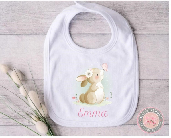 zuckersüßes Babylätzchen Hase Wunschname Name Geschenk Geburt Taufe Mitbringsel Geburtstag Lüttentüddel®